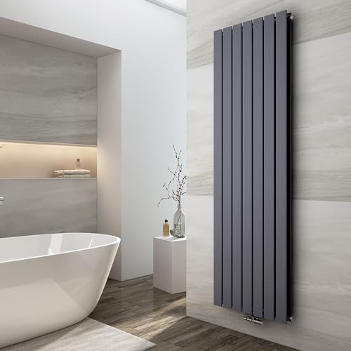EMKE Design Heizkörper Flach, 1800x538 mm Vertikal Flachheizkörper mit Mittelanschluss, Doppellagig Anthrazit Paneelheizkörper Wandheizkörper für Bad, Schlafzimmer & Wohnzimmer, 210W