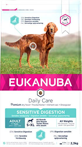 Eukanuba Daily Care Sensitive Digestion hundmat – torrfoder för hundar med känslig matsmältning, magvänlig med lättsmält ris, 2,3 kg