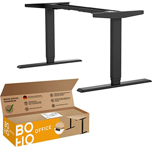 boho office® Höhenverstellbarer Schreibtisch Gestell – Elektrisch stufenlos, inkl. Wireless Charger, 2 Motoren, 3-Fach Teleskop, Memoryfunktion, Kollisionsschutz, Kindersicherung – Homedesk Schwarz
