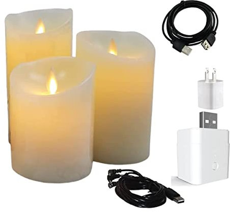 UBREW USA Smart Home Realistic Flickering Flameless Candles USB Powered Real Wax Electric Candle LED Pillars Alexa Compatible Google Assistant (with Smart Controller and