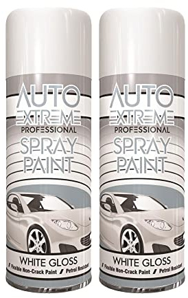 Classic Signature - 2 x Auto Extreme White Gloss Spray Paint 400ml Professional Quality, Perfect Finish for Cars, Bikes,Vans, Metal, Wood