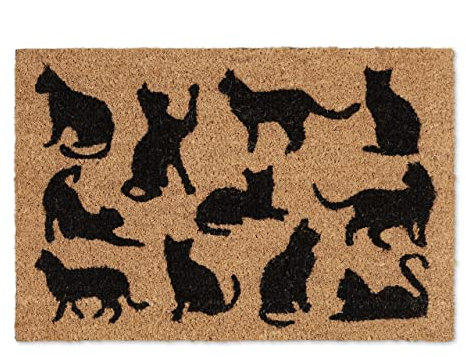 Relaxdays Fußmatte Kokos, Katzen-Motiv, Kokosmatte 40x60cm, rutschfeste PVC-Beschichtung, Eingangsbereich, Natur/schwarz