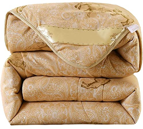 RRNAR 95% Quilted Camel Hair Comforter Camel Hair Filling – Lightweight Winter Soft Warm Bed Quilt – Twin/Twin XL Size, Camel Color,Camel b,200x230cm(3kg)