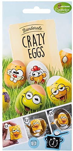 Heitmann Eierfarben - Banderole Crazy Eggs - 12 Sleeves in 4 Motiven 1018959 Gelb 17 x 8 x 0,1 cm
