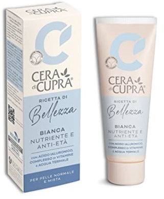 Cera di Cupra, Crema Bianca Nuova Formulazione, con Acido Ialuronico, Vitamine e Acqua Termale, Azione Idratante e Antietà, Made in Italy, Dermatologicamente Testata, Tubetto da 75 ml