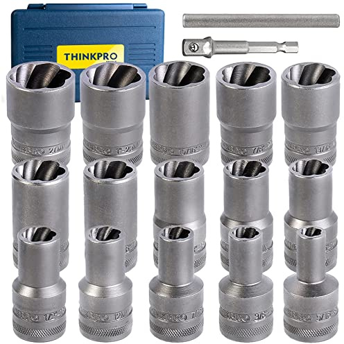 THINKPRO Verbessertes Schraubenausdreher-Set, 17-teiliges Schlagschrauben- und Mutternentferner-Set, abisolierte Radmuttern-Entferner, gefrorener, gerosteter und abgerundeter Schrauben