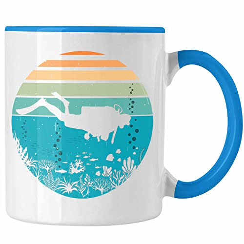 Trendation - Taucher Grafik Tasse Geschenk für Tauchlehrer Geschenkidee Lustig Tauchen Tauchsport Tiefsee (Blau)