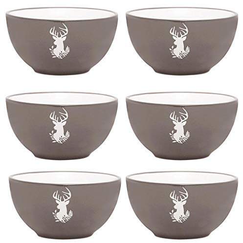 Set of 6 Bowls Grey & White Stoneware Crockery Dinner Service | Dishwasher Safe, Microwave Safe, Hand Painted, Dessert Bowl, Breakfast Bowl, Dinner Set