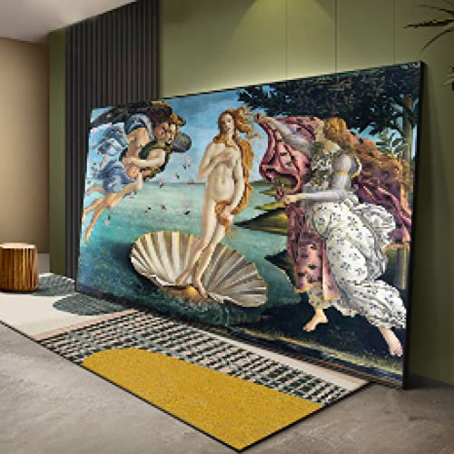 Yinaa Decor Kunstdrucke Die Geburt der Venus Berühmtes Renaissance-Gemälde auf Leinwand Botticelli Reproduktion Klassische Bürodekoration mit gerahmtem 45 x 62 cm Innenrahmen
