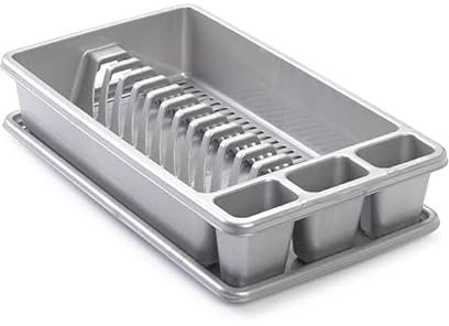 CABLEPELADO Escurreplato de plastico, Escurridor de Platos, Escurridor Fregadero 2 módulos, con Bandeja Anti-Goteo, Plástico, 45 cm de Ancho x 26.5 cm de Fondo x 9 cm de Altura, Gris
