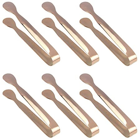 Mewutal 6PCS Sugar Tongs Stainless Steel Ice Cube Clips Small Serving Tongs Portable Ice Cube Tongs for Kitchen Bar Desserts Coffee Tea Food (Rose Gold, 4.3Inch)