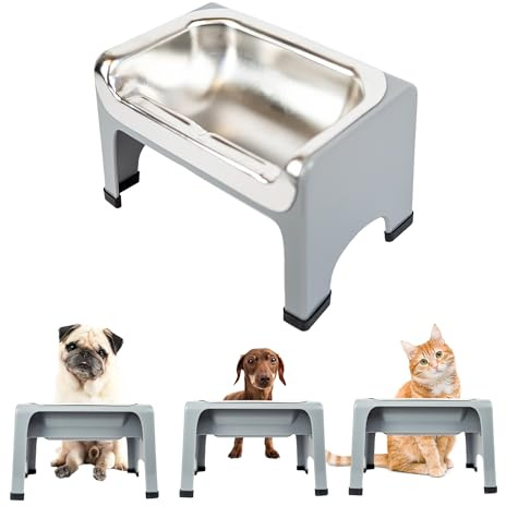 Fluff Trough 7.25 Inch Tall Elevated Dog Bowls for Medium & Small Dogs – Stainless Steel Raised Dog Bowl with Stand Holds 2 Cups of Pet Food – Vet Recommended, Dishwasher Safe Dog Feeder Station