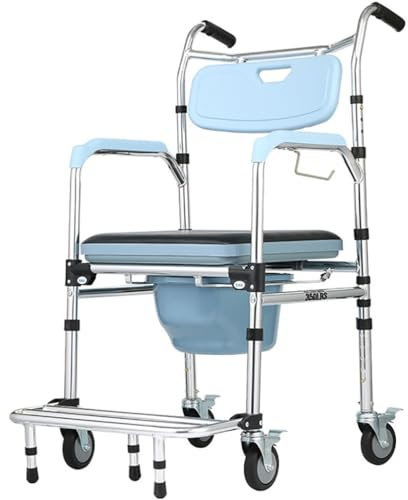 Toilettenstuhl Höhenverstellbar WC-Stuhl,Fahrbarer Toilettenstuhl Nachtstuhl,Pflege Toilettenrollstuhl,Rollstuhl mit Toilette,WC-Stuhl für Senioren Behinderte und Schwangere A
