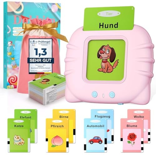Dokkita Sprechende Lernkarten Deutsch, Flash Karten Kinder Deutsch, Standard Deutsch-112 Blätter 224 Wörter, Lernkarten zur Sprachförderung, Vorschule Geschenk Spielzeug für Mädchen Jungen-Rosa