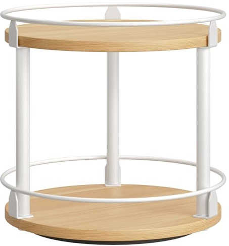 YATINEY Especiero Giratorio, Estantería Giratoria Redonda de 2 Niveles, Compacto y Versátil, para Encimeras de Cocina, Mesas de Comedor, Tocadores, Escritorios de Oficina, Blanco y Natural XSR22WN