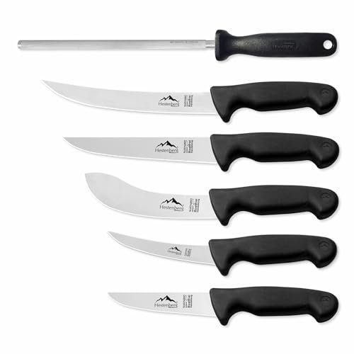 HESTENBERG Solingen Germany 6-Teiliges Profi Metzgermesser Set 5000, geeignet als Schlachtmesser & Fleischmesser (Schwarz)
