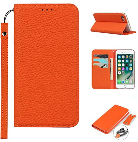 Cavor Coque Compatible avec iPhone 7/8/SE 2020/SE 2022 Etui avec Cordon,Cuir véritable Flip Portefeuille Étui en Cuir,[3 Porte Cartes][Magnetique][RFID Blocker],Protection Housse - Orange