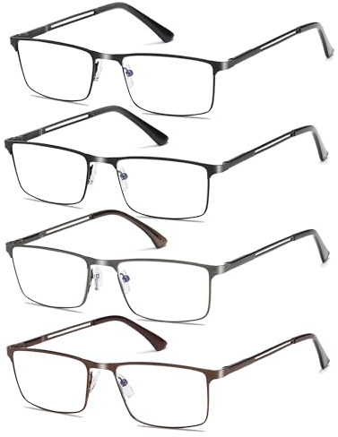 Fsread Lesebrille Herren Blaulichtfilter mit Federscharnieren Rectangular Reader Full Frame Ultraleicht Metallrahmen
