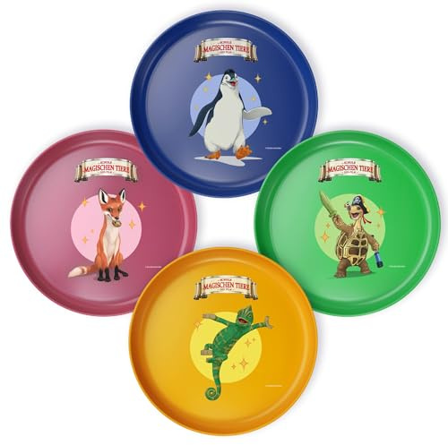 AWAVE Die Schule der Magischen Tiere 4-teiliges Kinder Teller Set 18,5 cm Kindergeschirr aus rPET ohne Melamin, Rabbat Henrietta Juri Caspar, Wiederverwendbar Spülmaschinengeeignet
