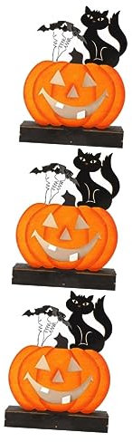 PRETYZOOM 3St Kürbis-Schwarze Katzen-Verzierung Halloween-Kürbislampe Kürbisfigur Festliche Lichtdekoration The Hallow Halloween mitgebsel -Kürbislicht Partylampe Holz Orange