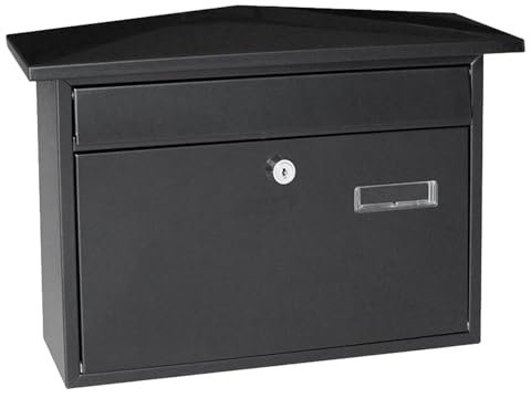 YCWJPPL Briefkasten mit Schlüsselschloss, Große Briefkästen zur Wandmontage, Briefkasten aus Metall, Moderne Postkasten für Den Außenbereich 41 x 10 x 29 cm(Black)