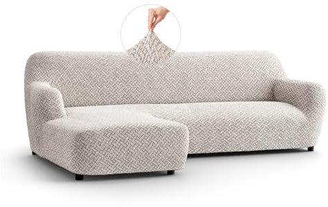 PAULATO - Bezug für Sofas mit linker Halbinsel (gesehen von vorne), Sofabezug für Ecksofa in L-Form aus Mikrofaser, kratzfestes und maschinenwaschbares Gewebe, Made in Italy, Venezia Natürlich