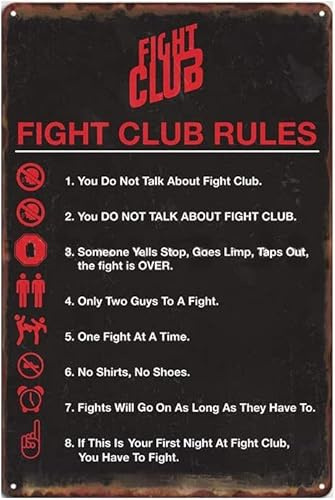 Metall Schilder Fight Club Regeln Blechschild Lustige Metall Wandschild Personalisierte Blechschilder Für Geburtstag Café Büro 20X30Cm