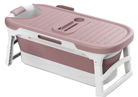 Tragbare Badewanne Für Erwachsene, 136 X 62 X 52 Cm, Faltbare Massage-schweiß-dampfbadewanne Mit Deckel, Große, Dicke Kunststoff-badewanne Für Erwachsene, Freistehende Badewannen, Heimsaun(Color:Rosa)
