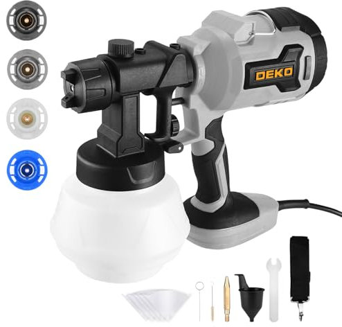 Elektrisches Farbsprühsystem 700W Wandfarbe Sprühgerät: DEKOPRO Farbspritzpistole, Für Wände Möbel Schränke Zaun Tür Gartenstühle DIY, Leicht zu Reinigen, 4 Düsen und 3 Spritzmuster, HVLP,Grau