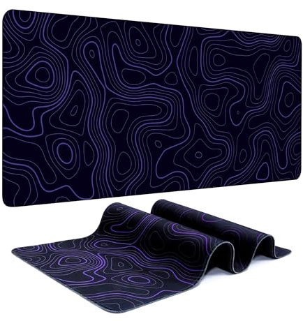HUANGSHIJUNOUS Topographic Contour Gaming großes Mauspad for Schreibtisch, Tastatur und Schreibtischunterlage, Computer-Schutzmatte, Büro-Schreibtisch-Zubehör(Purple Blue,900x400x2mm)