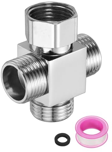 sourcing map G1/2 Shower Diverter Valve 4 Way, Stainless Steel Bidet Square Adapter Connector Hose Fitting Tee with PTFE Tape for Bidet Angle Valve Hose Bath Toilet Faucet(53mm,Silver)