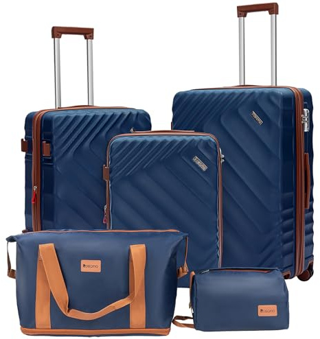 Rosamo 5 piece Luggage Set Expandable Suitcase 22x14x9 Airline Approved Carry on, ABS Hard Case Suitcases with Spinner Wheels, TSA Lock (Dark Blue)