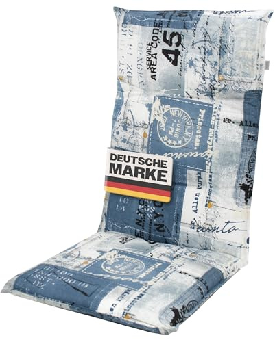 Gardissimo Hochlehner 2112 Gartenstuhlauflage 120x50x8cm Blau mit Schrift | UV-Lichtecht, Schaum-/Vliesfüllung, Baumwollmischgewebe