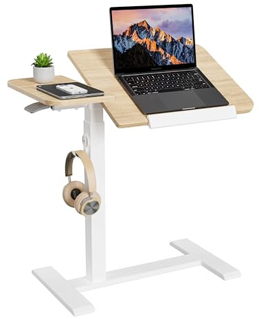 ETHU Laptoptisch Höhenverstellbarer, Multifunktionale Beistelltisch mit Neigbarer Arbeitsplatte und Eingelassenen Rollen, Mobiler Betttisch Ergonomischer Stehpult für Büro und Zuhause (Eiche)