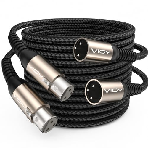 VIOY XLR-Mikrofonkabel, 7,6 m + 7,6 m, Mikrofonkabel, Stecker auf Buchse, symmetrisches Kabel, 3-polig, Nylon-geflochtenes XLR-Verlängerungskabel für Mikrofon, Mixer, Recoding Studio, Verstärker