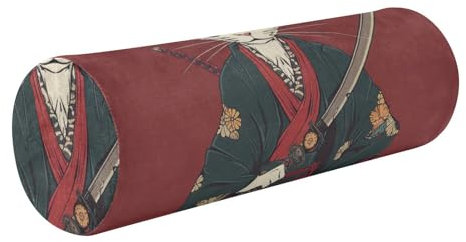 WDdZzyy Japanische Katze, Samurai-Nackenrolle, mit abnehmbarem, waschbarem Bezug, Kniekissen für Beine für Kopf, Nacken, Rücken und Beine, Rot