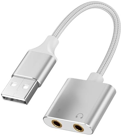 Greabuy Externe USB-Soundkarte, 2-in-1 Kopfhörer und Mikrofon, Sound-Adapter, Kabel, HiFi-Sound für Gaming