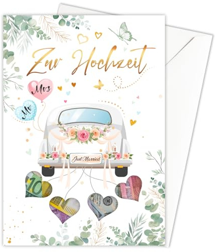 HOWAF Geldgeschenk Hochzeit mit Umschlägen, Hochzeitskarte Karte Hochzeit Geldgeschenk Verpackung, Glückwunschkarte Hochzeitsgeschenke für Brautpaar