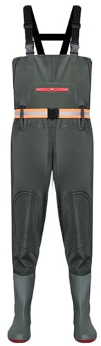 ENEN Waders Peche Homme Femme 36-46, Cuissarde de Peche Grande Taille, Nylon Composite PVC Pantalon de Bassin avec Bottes en Caoutchouc Antidérapant pour Les Travaux sous-Marins (Vert Militaire,42)