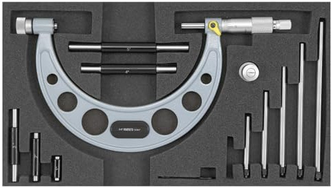 ASIMETO Bügelmessschraube, Wechseleinsätze, Messbereich 100-200 mm | Ablesung 0,01 mm, auswechselbare Ambosse, Hartmetall-Messflächen, Genauigkeit 0,009 mm, Messbereich 100-200 mm, inkl. Etui
