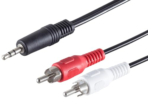 1aTTack.de 5x 5 m - Câble audio stéréo Noir avec connecteurs jack 3,5 mm vers 2 connecteurs RCA Cinch Verrouillage en plastique Connecteurs niquelés parfait pour HiFi, enceintes et amplificateurs