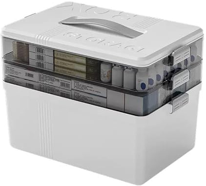 RZXBB Medizinbox Medikamenten Aufbewahrung, 3 Etagen Hausapotheke Box mit Henkel, Apothekenbox Apothekerschrank Organizer, Medikamentenbox Medizinkoffer für Arzneimittel für zu Hause