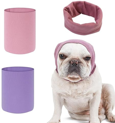 2PCS Dog Ear Defenders, Breathable Pet Ear Protectors, Soft Warm Dog Snood for Shower for Noise Grooming Anxiety Calming (Purple Pink)