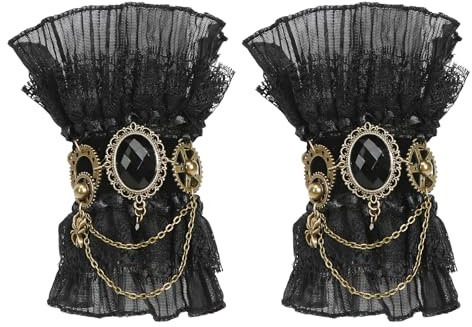Meleager 1 Par Guantes Encaje Steampunk, Retro Guantes Góticos Sin Dedos, Accesorios Steampunk Mujer, para Halloween, Carnaval y Mascaradas