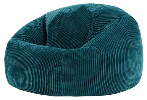 Icon Kingston Pouf XXL Velours Côtelé, Pouf Poire Adulte avec Remplissage, Fauteuil Salon Confortable, Fauteuil Chambre, Meuble Salon, Decoration Chambre, Bleu Canard