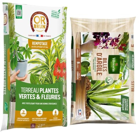 Multitanks Terreau Or Brun Plantes Vertes 20L + Billes d'argile : Rempotage Facile et Durable