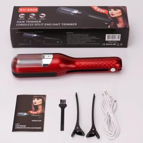 Recortadora de puntas abiertas recargable por USB con luz azul, elimina automáticamente las puntas abiertas, portátil y de mano, ideal para cabello dañado y seco, elegante para mujeres.