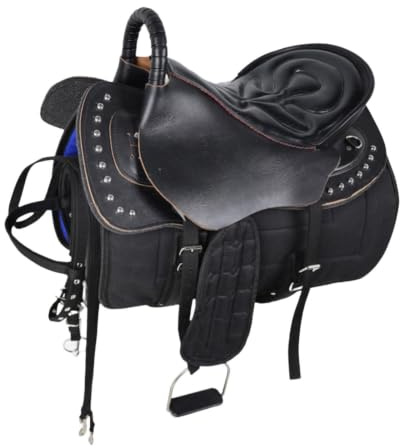 MFMEXUL Silla de Montar para Caballo Completa con Juego de Accesorios Ecuestres Asiento Ergonómico Antideslizante Almohadilla Protectora Y Ajustable Ad