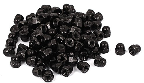 sourcing map Eichel Sechskant Hutmuttern 100 Stk M4 Sechskantmutter Schwarz | Hutmuttern Hartmetall Stahl Sechskantkorative Kappenmutter für Schrauben Bolzen