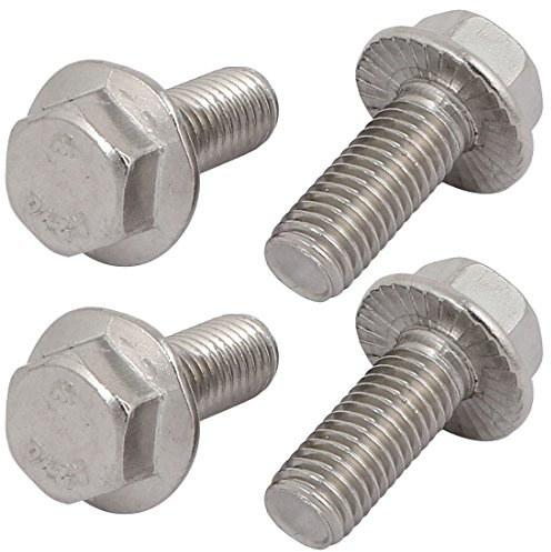 Sourcingmap 4Pcs M10 x 25mm Thread 304 Stainless Steel Hex Serrated Head Flange Screw Bolt